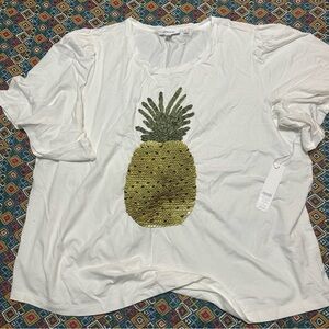 Chico's White Tee with Pineapple Design